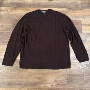 Banana Republic Merino Wool Sweater L Chocolate Brown VNeck Ribbed Academia READ